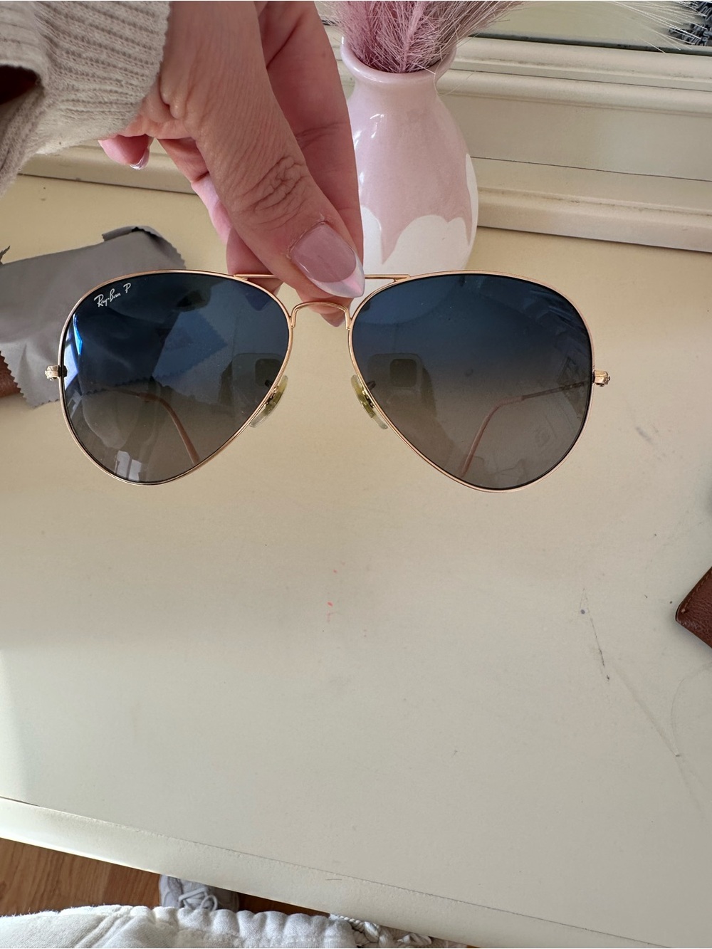 Ray-Ban Aviator Sunglasses Rose Gold Blue Gradient Lens + Case - Picture 2 of 6